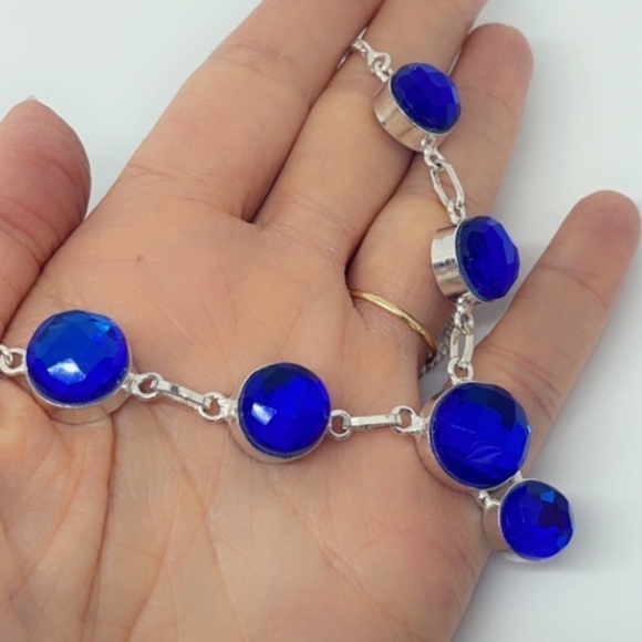 Sterling Silver Blue Faceted Gem Necklace – Artisan Made, 18” Statement - Picture 11 of 17